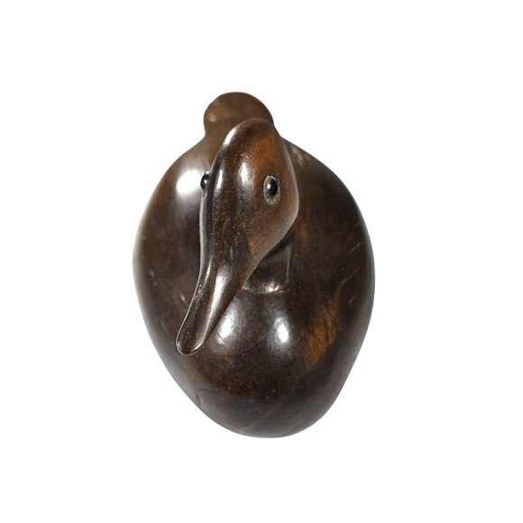 Hand-Carved Wooden Duck Figurine Signed HM 12" Vtg Rustic Decor Sculpture - Picture 3 of 6